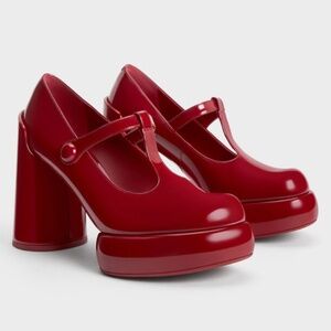 Charles & Keith Darcy Patent T-Bar Platform Mary Janes - Red